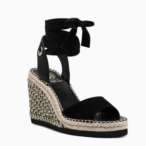 Vince Camuto Women's 7 M Bendsen Wedge Black Gold Metallic Espadrille Sandals